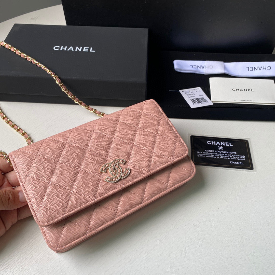 Chanel Classic Wallet on Chain Grained Shiny AP2742 Pink | chanel ap2734 classic wallet on chain grained shiny 12