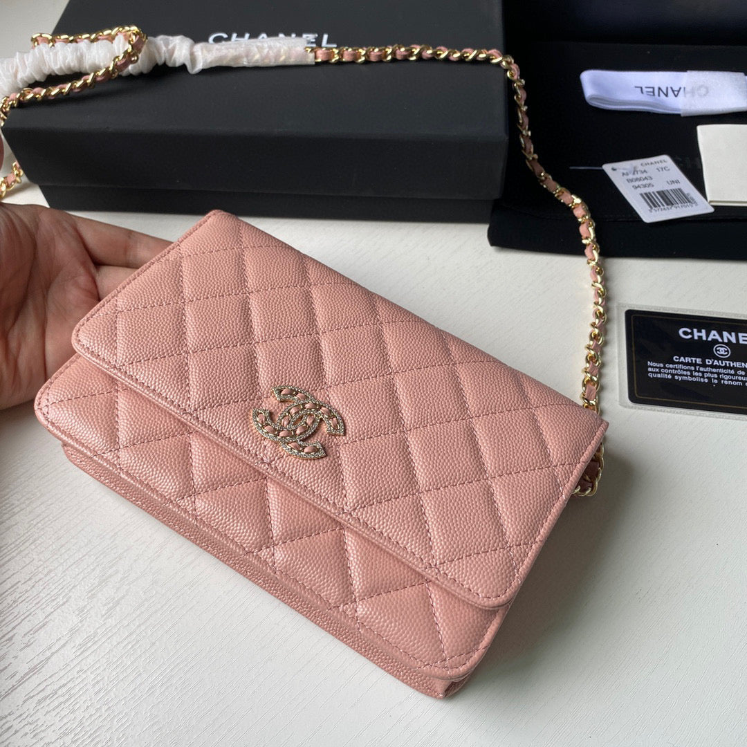 Chanel Classic Wallet on Chain Grained Shiny AP2742 Pink | chanel ap2734 classic wallet on chain grained shiny 13