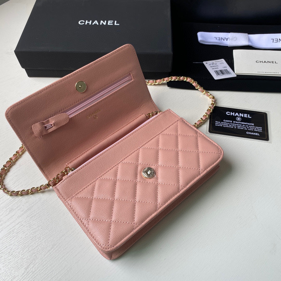 Chanel Classic Wallet on Chain Grained Shiny AP2742 Pink | chanel ap2734 classic wallet on chain grained shiny 15