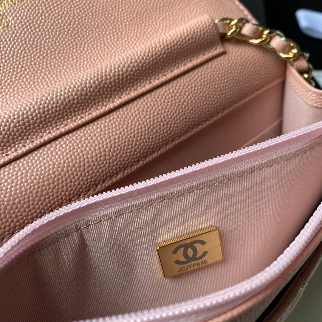 Chanel Classic Wallet on Chain Grained Shiny AP2742 Pink | chanel ap2734 classic wallet on chain grained shiny 18
