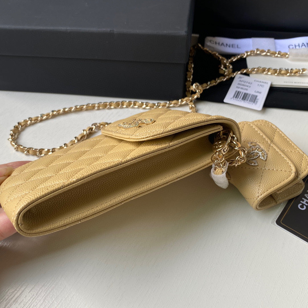 Chanel Phone Airpods Pro Case with Chain Grained Shiny AP2742 Apricot | chanel ap2742 phone airpods pro case with chain grained shiny apricot 04