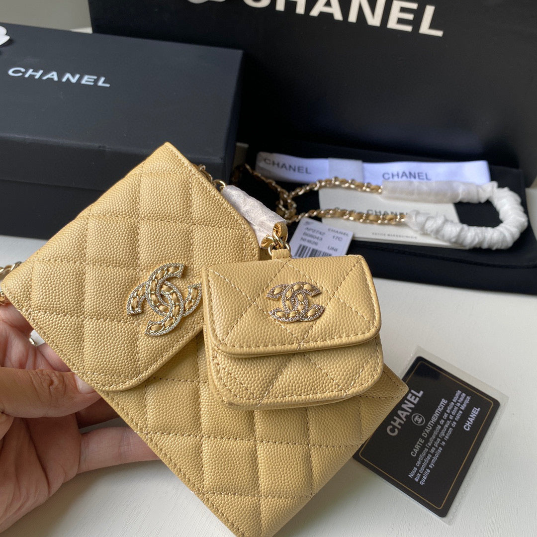 Chanel Phone Airpods Pro Case with Chain Grained Shiny AP2742 Apricot | chanel ap2742 phone airpods pro case with chain grained shiny apricot 05