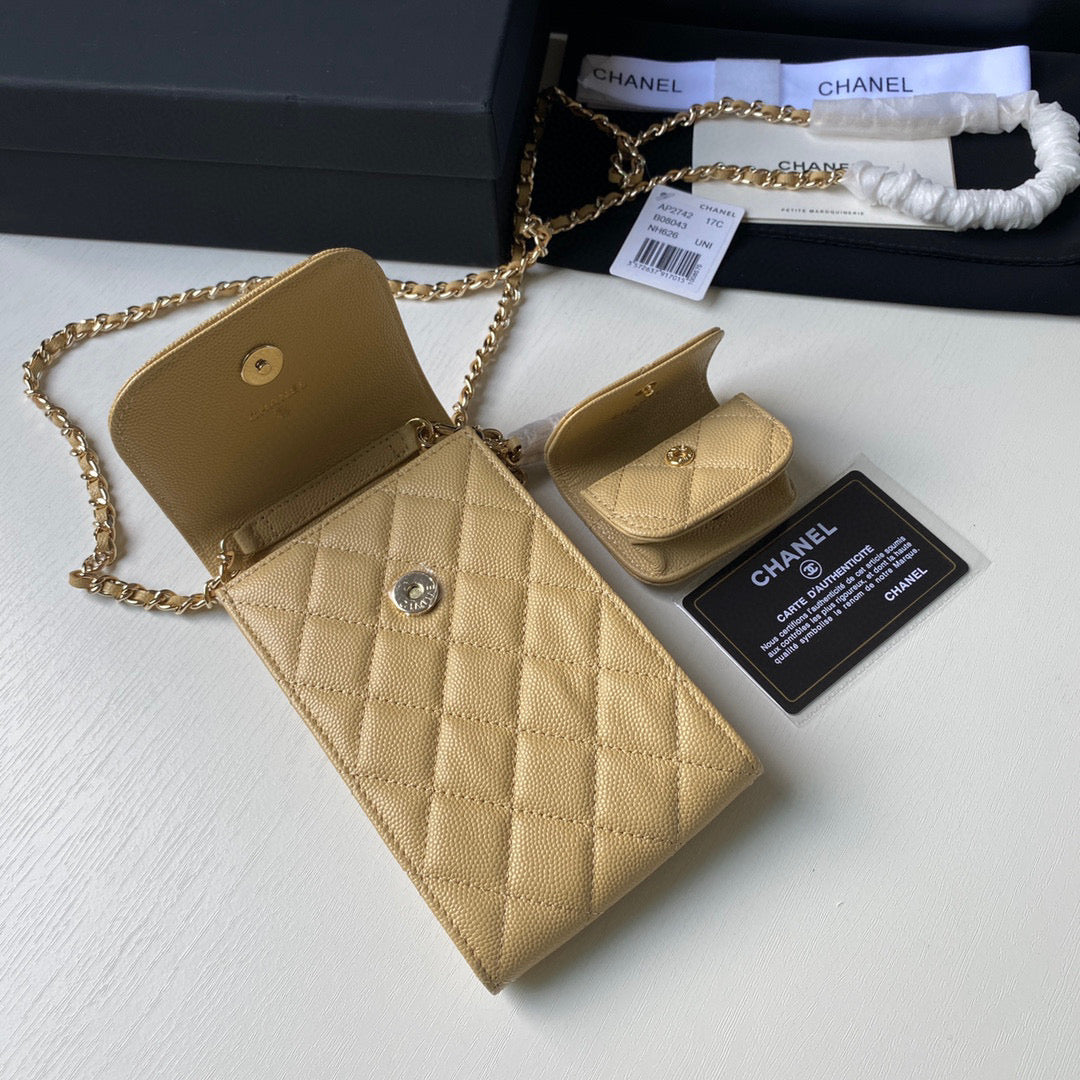 Chanel Phone Airpods Pro Case with Chain Grained Shiny AP2742 Apricot | chanel ap2742 phone airpods pro case with chain grained shiny apricot 06