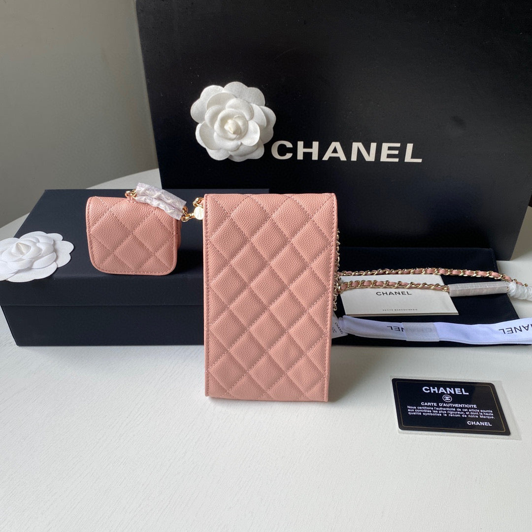 Chanel Phone Airpods Pro Case with Chain Grained Shiny Pink AP2742 | chanel ap2742 phone airpods pro case with chain grained shiny pink 02
