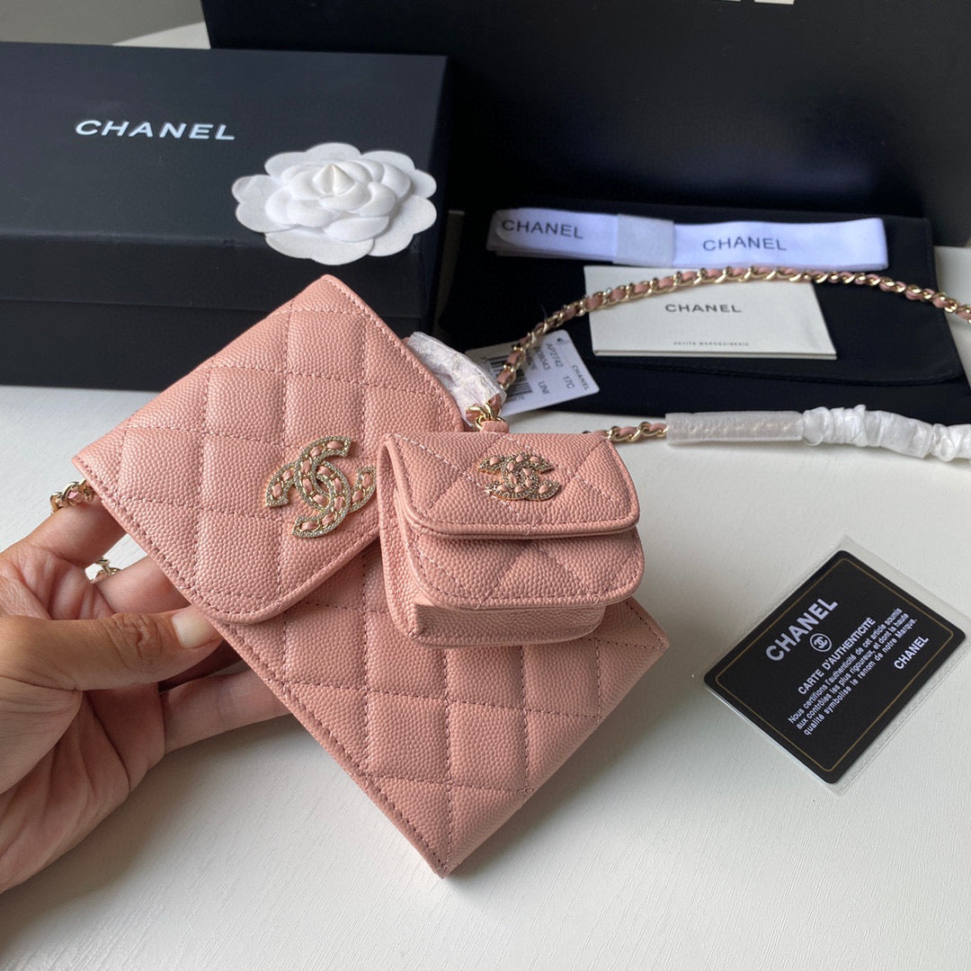 Chanel Phone Airpods Pro Case with Chain Grained Shiny Pink AP2742 | chanel ap2742 phone airpods pro case with chain grained shiny pink 04