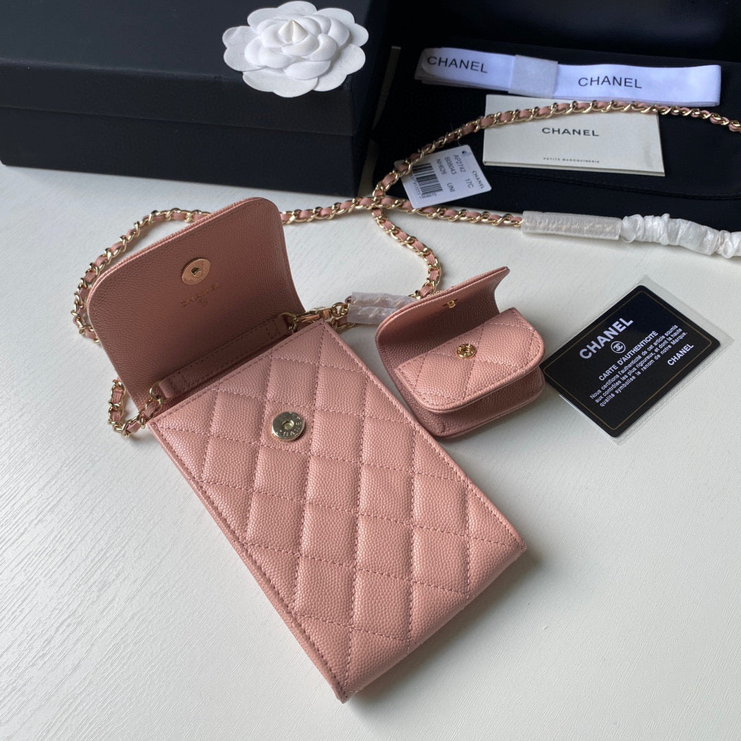 Chanel Phone Airpods Pro Case with Chain Grained Shiny Pink AP2742 | chanel ap2742 phone airpods pro case with chain grained shiny pink 06