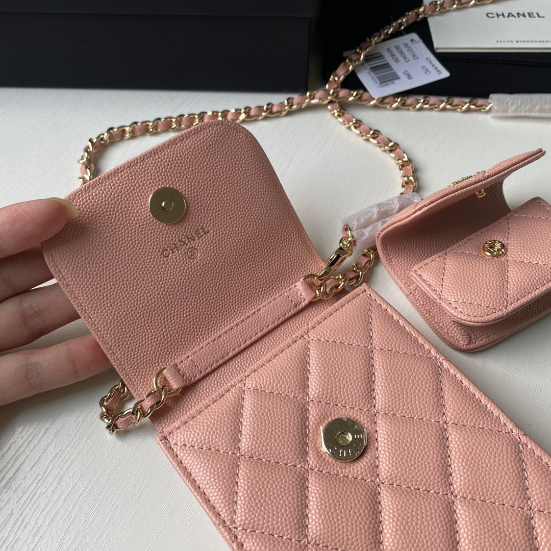 Chanel Phone Airpods Pro Case with Chain Grained Shiny Pink AP2742 | chanel ap2742 phone airpods pro case with chain grained shiny pink 07