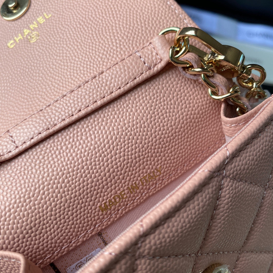 Chanel Phone Airpods Pro Case with Chain Grained Shiny Pink AP2742 | chanel ap2742 phone airpods pro case with chain grained shiny pink 09