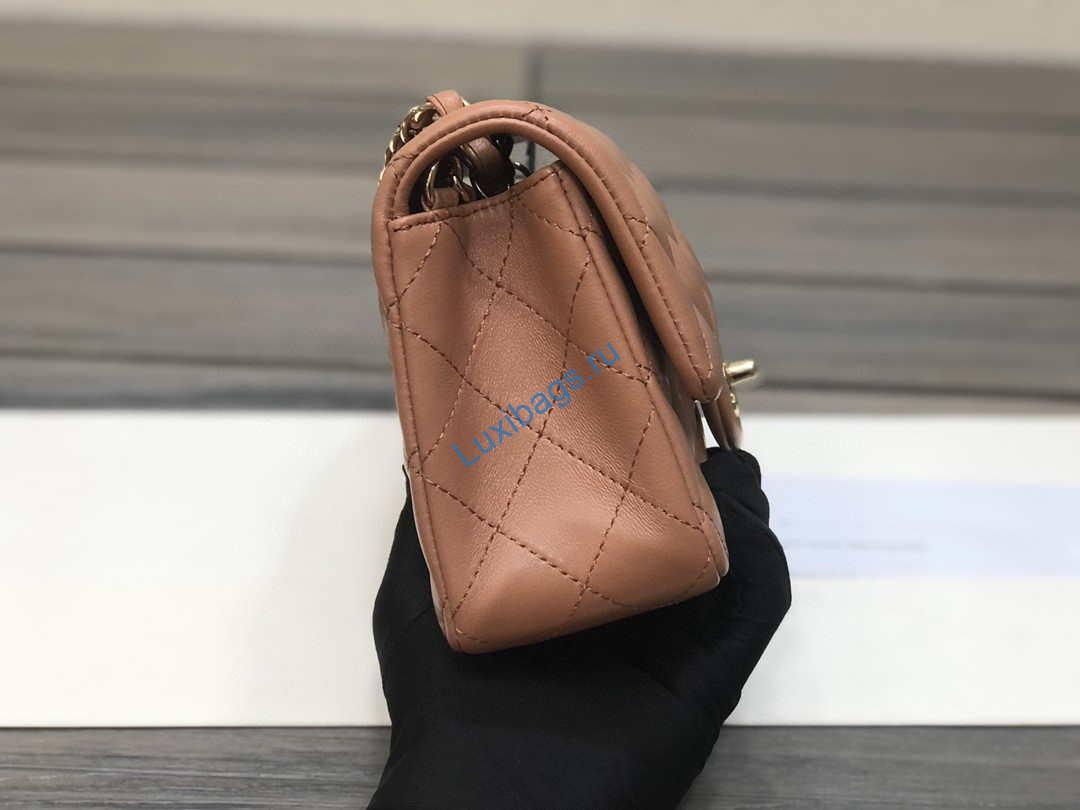 Chanel A69900 Mini Flap Handbag Classic bag Lambskin Brown 1116 Shiny Gold | chanel as1116 mini flap handbag classic bag lambskin brown shiny gold a69900 003