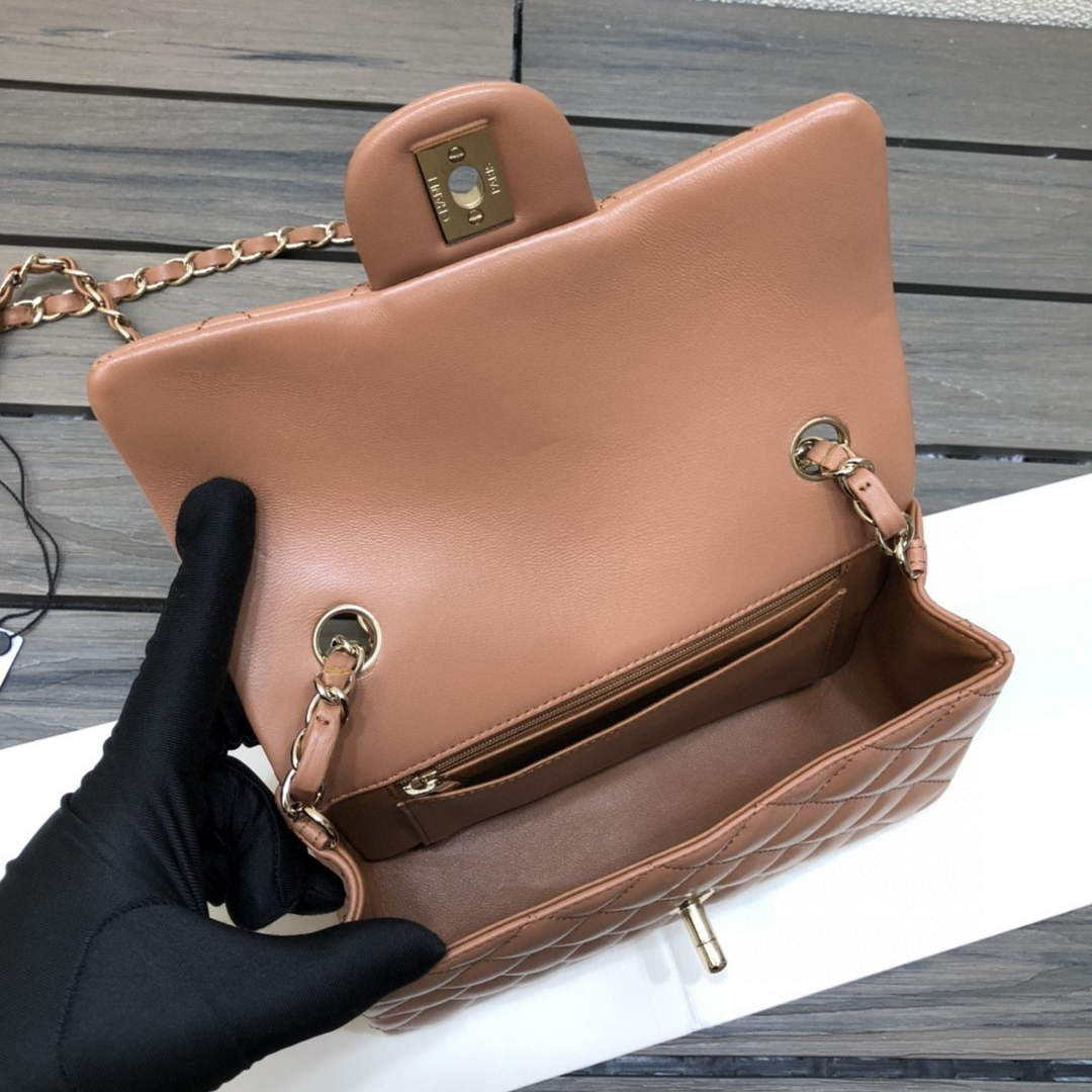 Chanel A69900 Mini Flap Handbag Classic bag Lambskin Brown 1116 Shiny Gold | chanel as1116 mini flap handbag classic bag lambskin brown shiny gold a69900 008