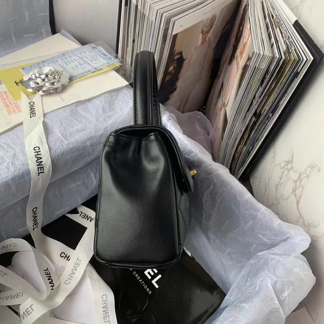Chanel Flap Bag With Top Handle AS2463 Lambskin Black | chanel as2463 flap bag with top handle lambskin black 02