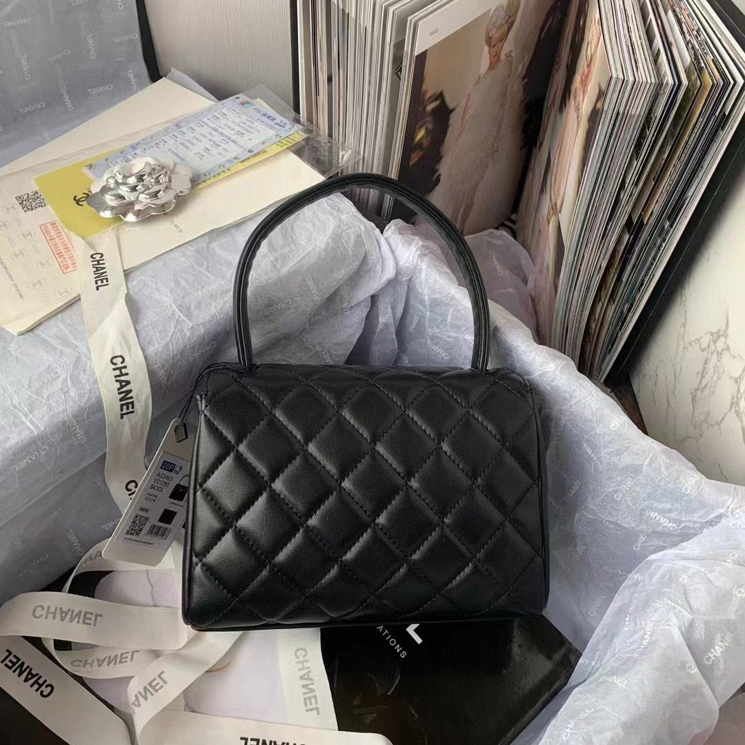 Chanel Flap Bag With Top Handle AS2463 Lambskin Black | chanel as2463 flap bag with top handle lambskin black 03