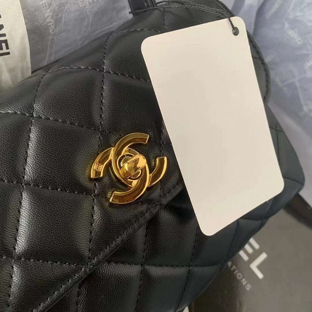 Chanel Flap Bag With Top Handle AS2463 Lambskin Black | chanel as2463 flap bag with top handle lambskin black 04
