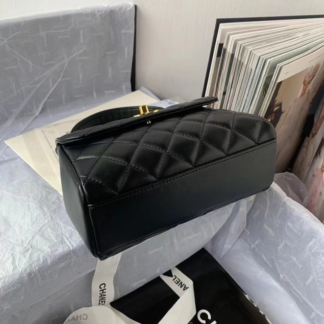 Chanel Flap Bag With Top Handle AS2463 Lambskin Black | chanel as2463 flap bag with top handle lambskin black 05