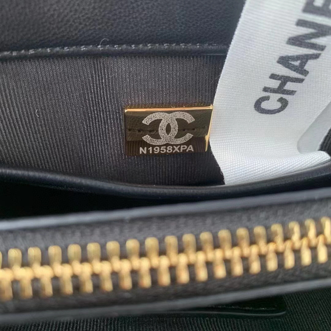 Chanel Flap Bag With Top Handle AS2463 Lambskin Black | chanel as2463 flap bag with top handle lambskin black 07