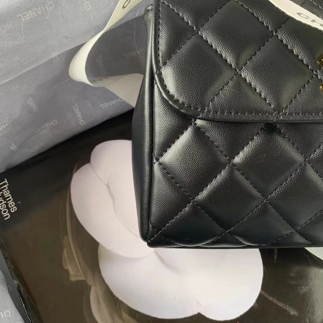 Chanel Flap Bag With Top Handle AS2463 Lambskin Black | chanel as2463 flap bag with top handle lambskin black 09
