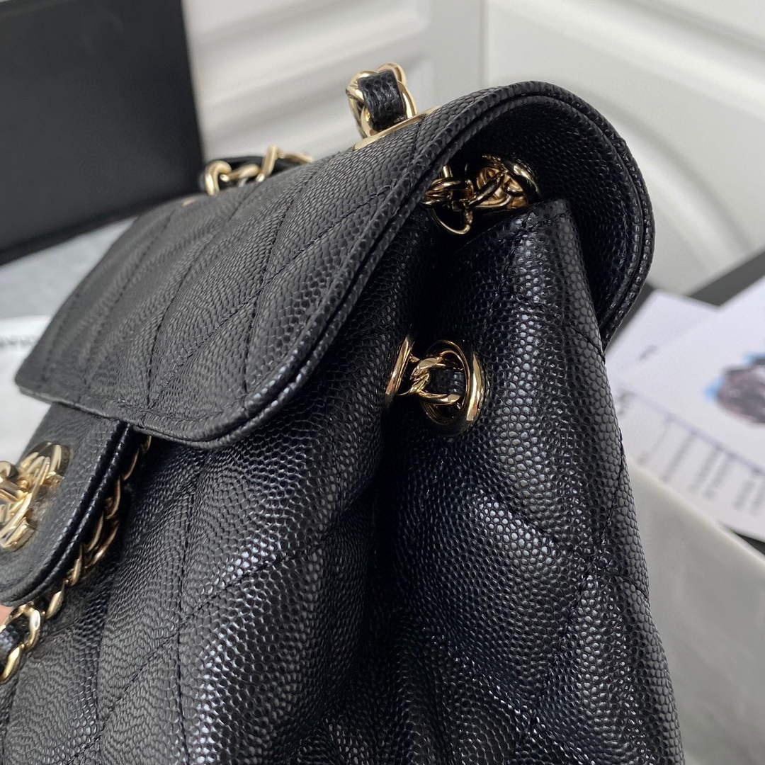 Chanel Backpack Calfskin AS3200 Black Gold | chanel as3200 backpack calfskin black gold 07