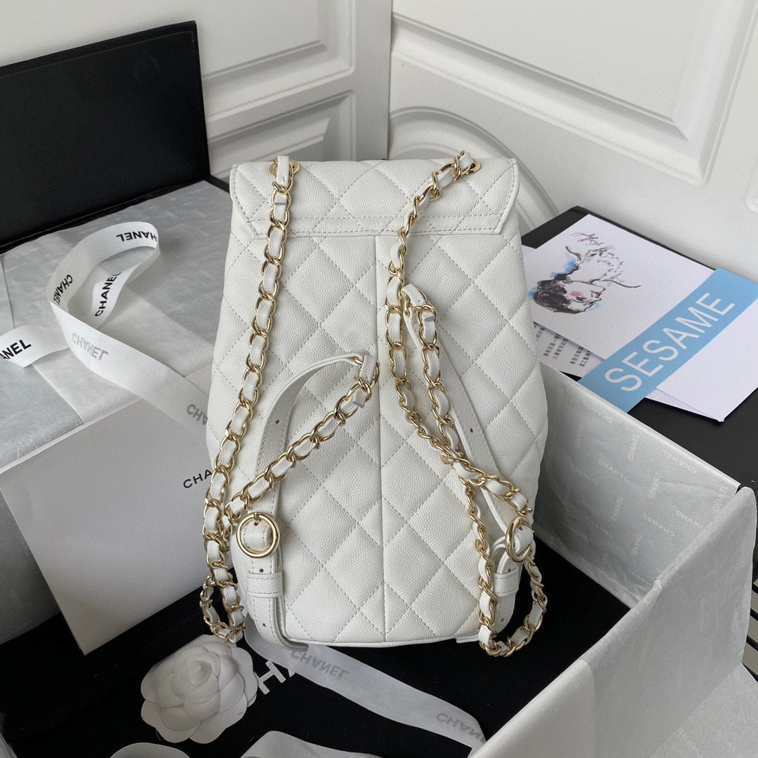 Chanel Backpack AS3200 Calfskin White Gold | chanel as3200 backpack calfskin white gold 02