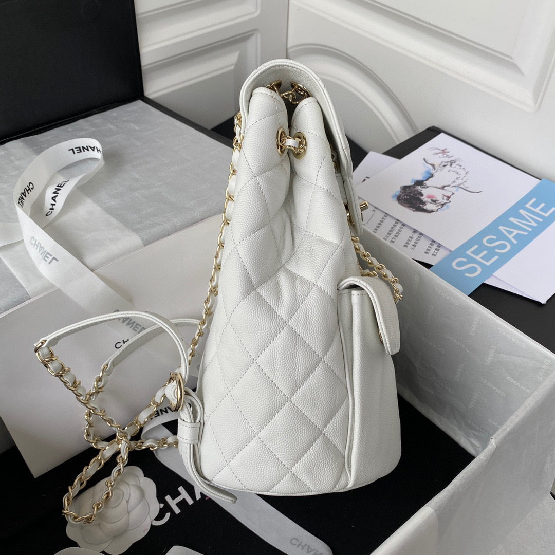 Chanel Backpack AS3200 Calfskin White Gold | chanel as3200 backpack calfskin white gold 06