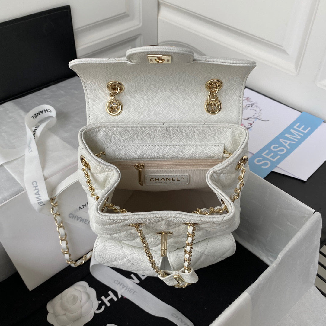 Chanel Backpack AS3200 Calfskin White Gold | chanel as3200 backpack calfskin white gold 08