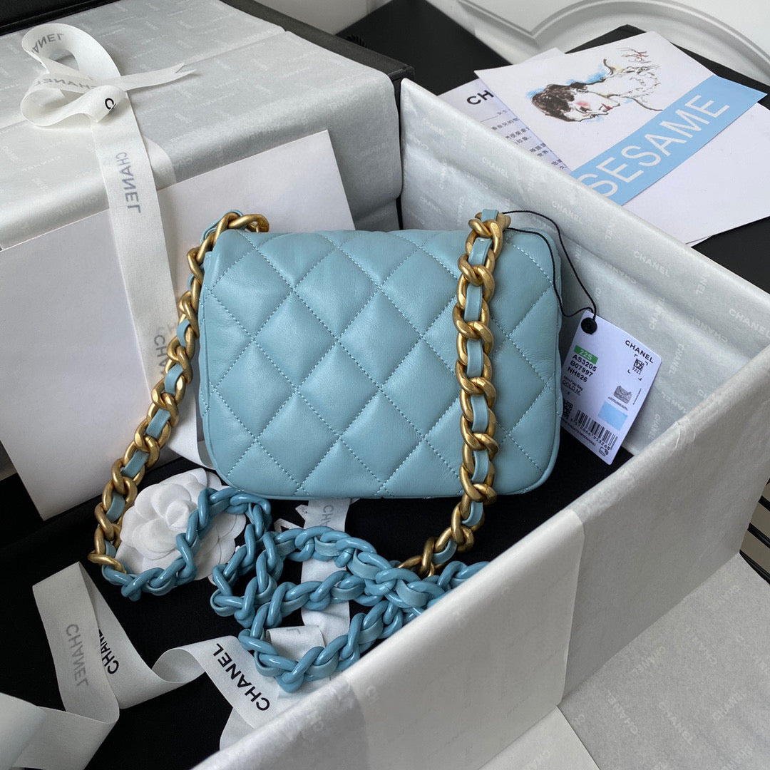 Chanel Mini Flap Bag Lambskin Gold-Tone Metal AS3205 Blue | chanel as3205 mini flap bag lambskin gold tone metal blue 02