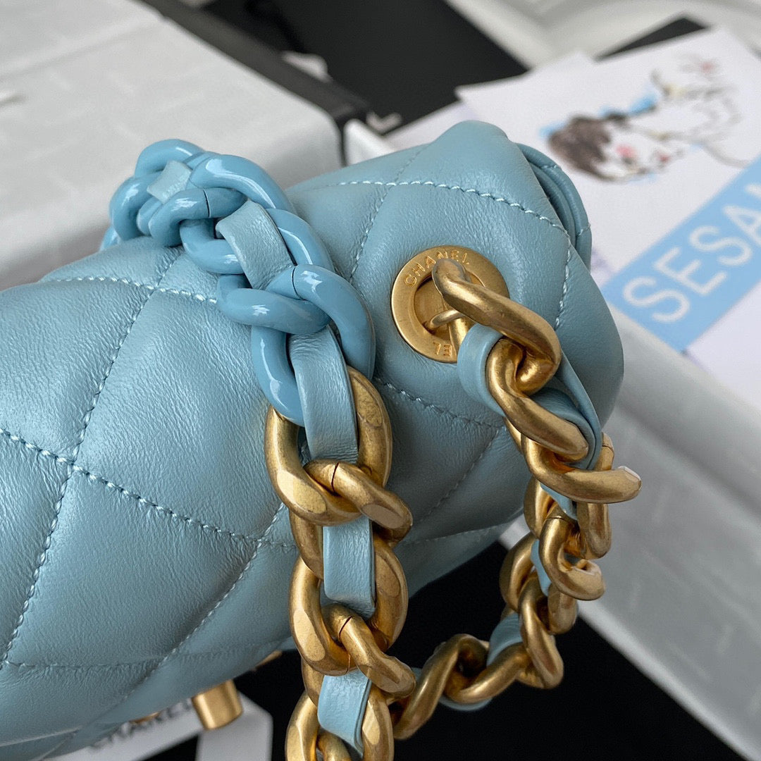 Chanel Mini Flap Bag Lambskin Gold-Tone Metal AS3205 Blue | chanel as3205 mini flap bag lambskin gold tone metal blue 04