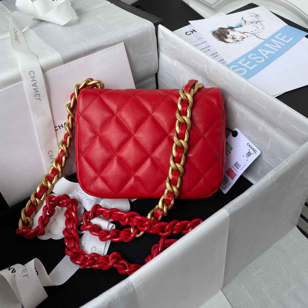 Chanel Mini Flap Bag Lambskin Gold-Tone Metal AS3205 Red | chanel as3205 mini flap bag lambskin gold tone metal red 02