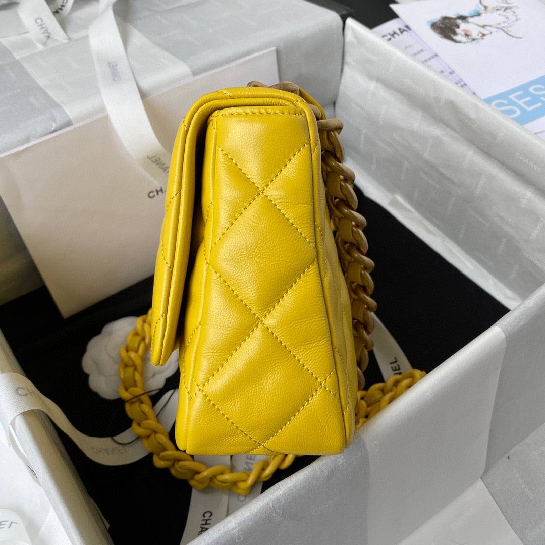 Chanel Small Flap Bag Lambskin Gold-Tone Metal AS3206 Yellow | chanel as3206 small flap bag lambskin gold tone metal 42