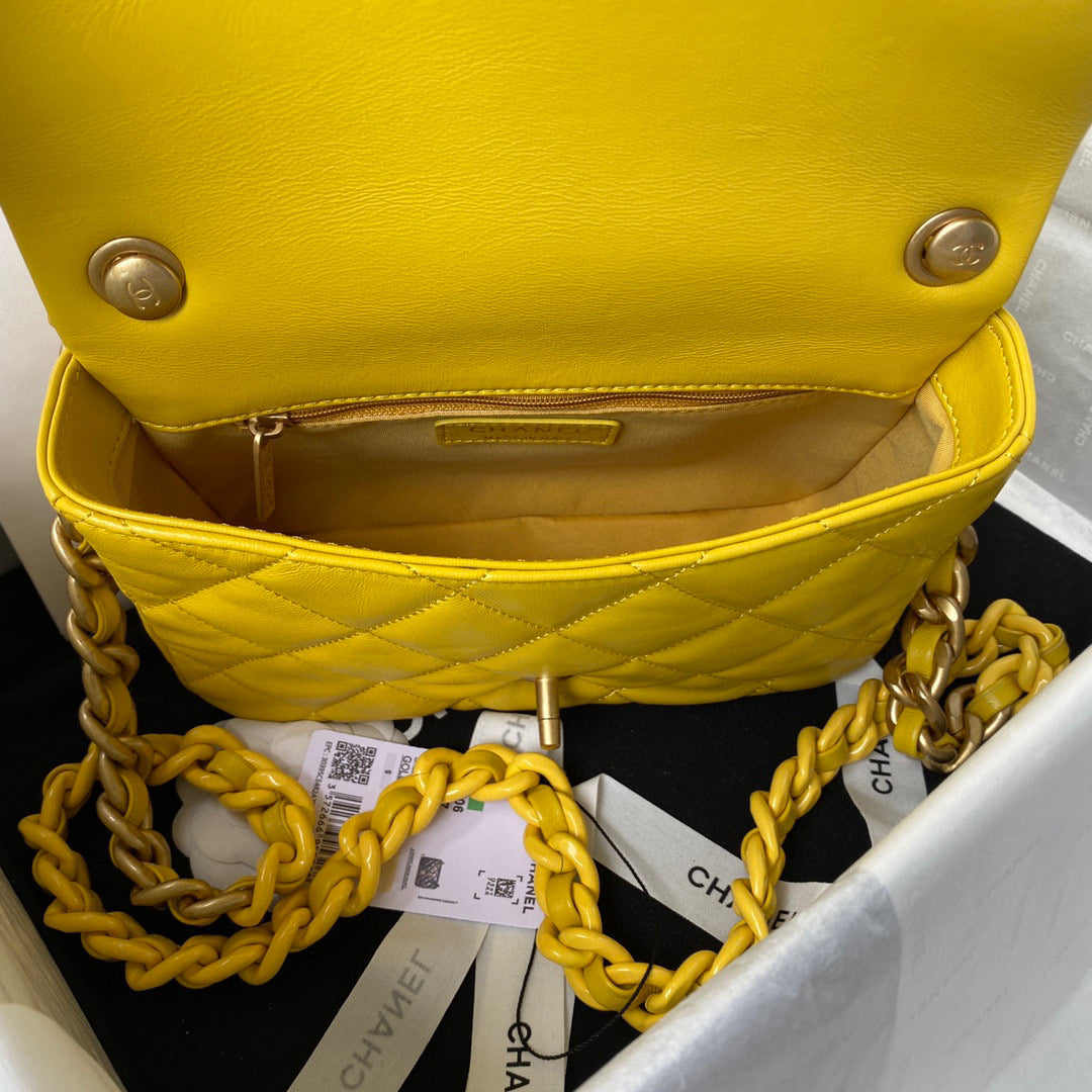 Chanel Small Flap Bag Lambskin Gold-Tone Metal AS3206 Yellow | chanel as3206 small flap bag lambskin gold tone metal 44