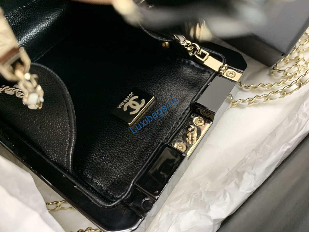 Chanel AS3264 Evening Bag Lambskin Plexi gold Black and White | chanel as3264 evening bag metal gold 018