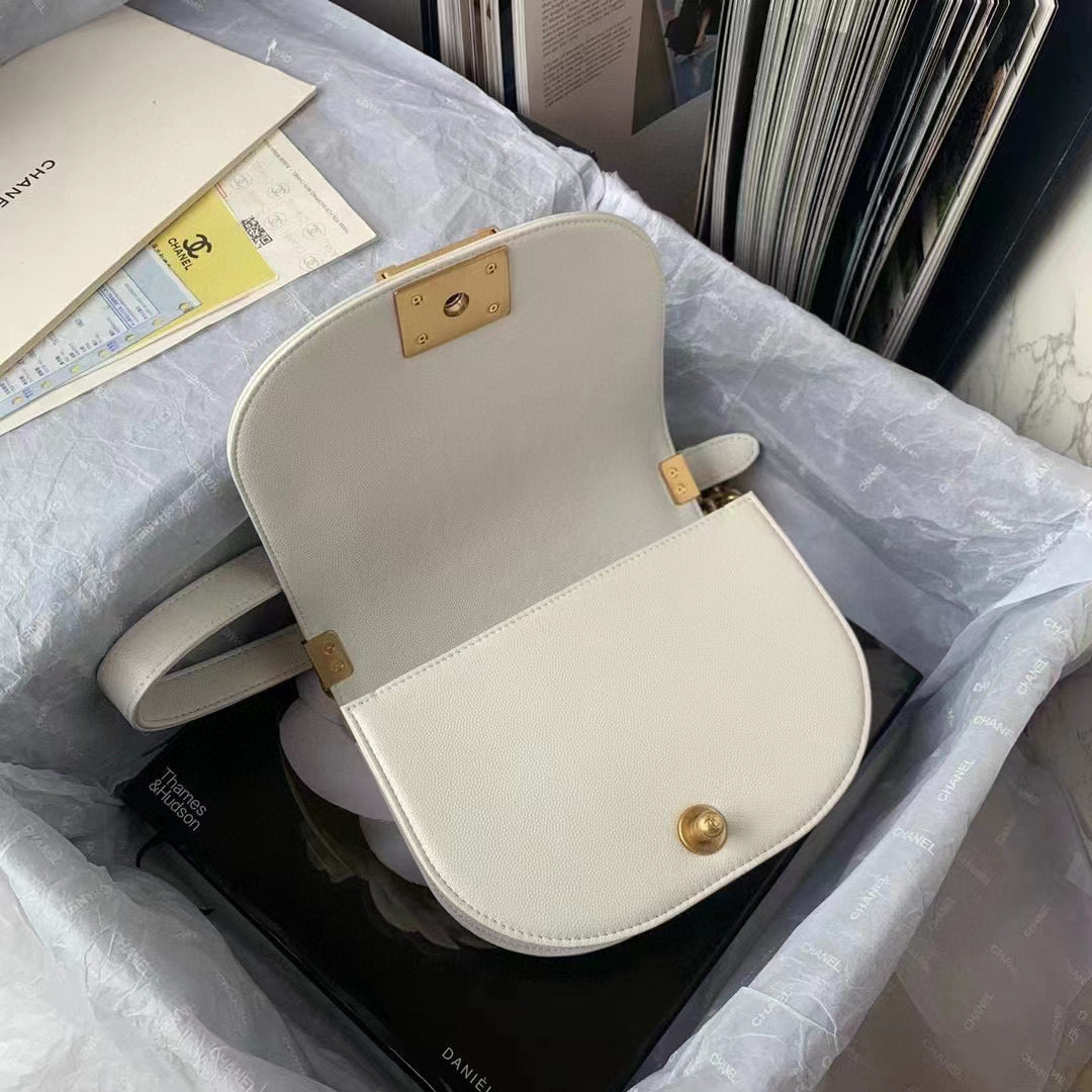 Chanel Small BOY CHANEL Messenger Bag AS3350 Lambskin White | chanel as3350 small boy chanel messenger bag lambskin white 07