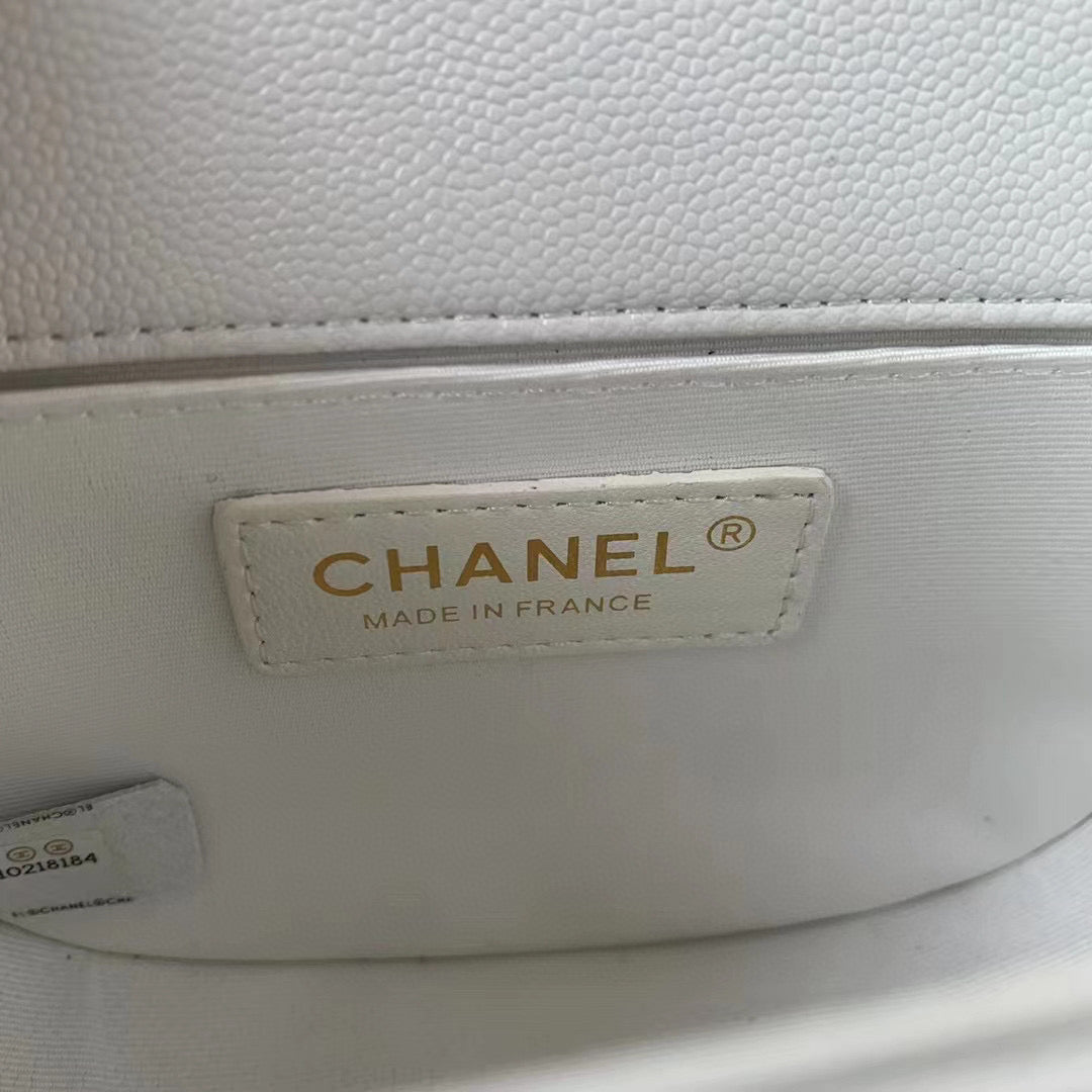 Chanel Small BOY CHANEL Messenger Bag AS3350 Lambskin White | chanel as3350 small boy chanel messenger bag lambskin white 09