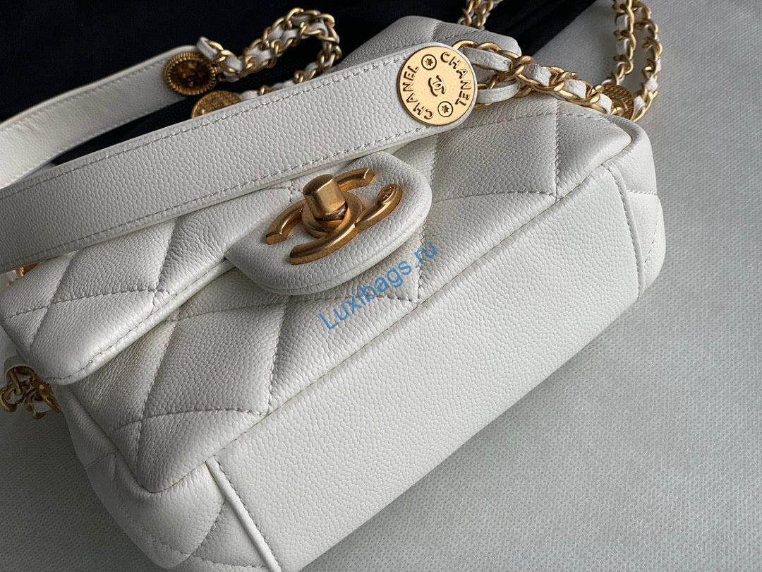 Chanel Mini Flap Bag Shiny Calfskin Gold-Tone Metal AS3368 White | chanel as3368 mini flap bag shiny calfskin gold tone metal white 06