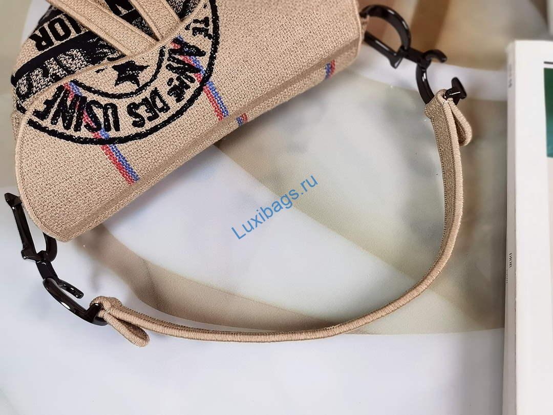 Dior Saddle Bag Beige Jute Canvas Embroidered M0446 | dior m0446 saddle bag beige jute canvas embroidered 08