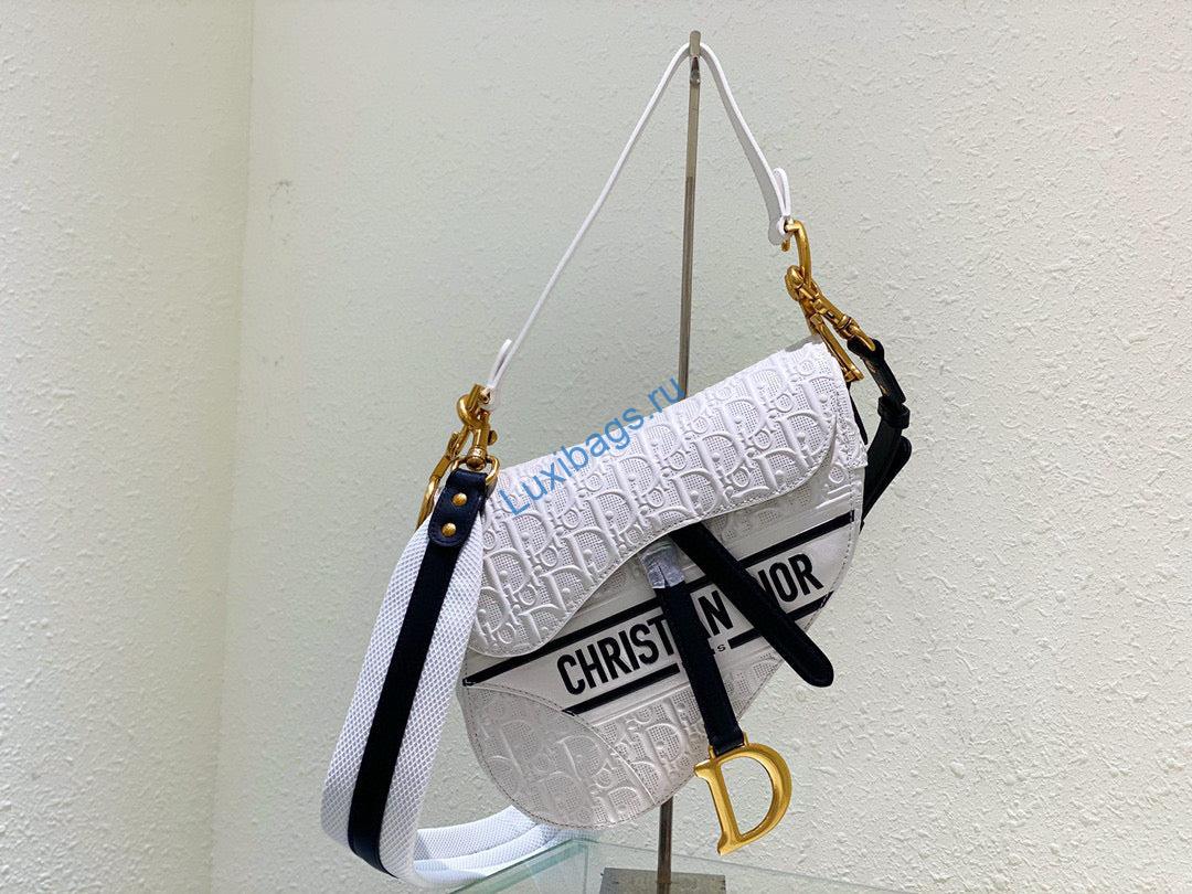 Dior Saddle Bag White and Blue Dior Oblique Perforated Calfskin M0446 | dior m0446 saddle bag white and blue dior oblique perforated calfskin 02