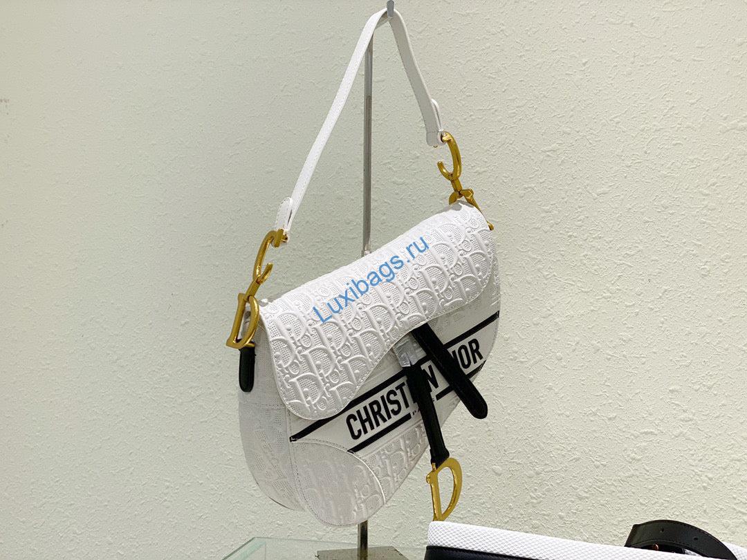 Dior Saddle Bag White and Blue Dior Oblique Perforated Calfskin M0446 | dior m0446 saddle bag white and blue dior oblique perforated calfskin 03