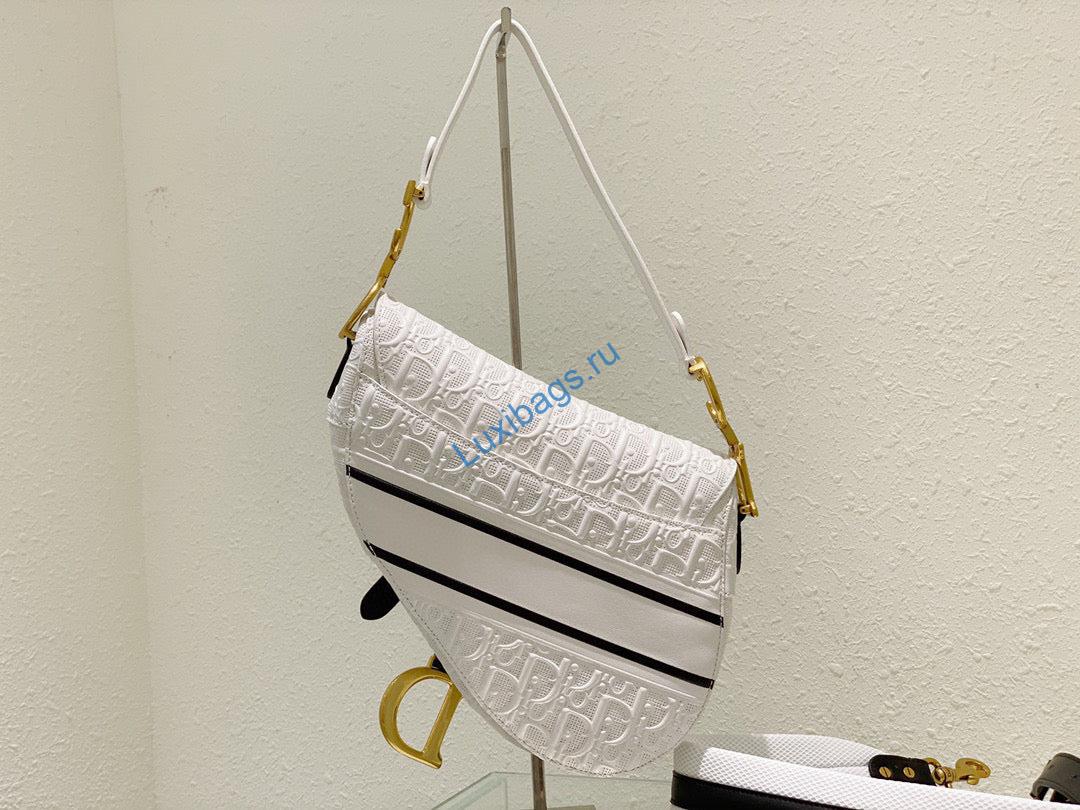 Dior Saddle Bag White and Blue Dior Oblique Perforated Calfskin M0446 | dior m0446 saddle bag white and blue dior oblique perforated calfskin 04