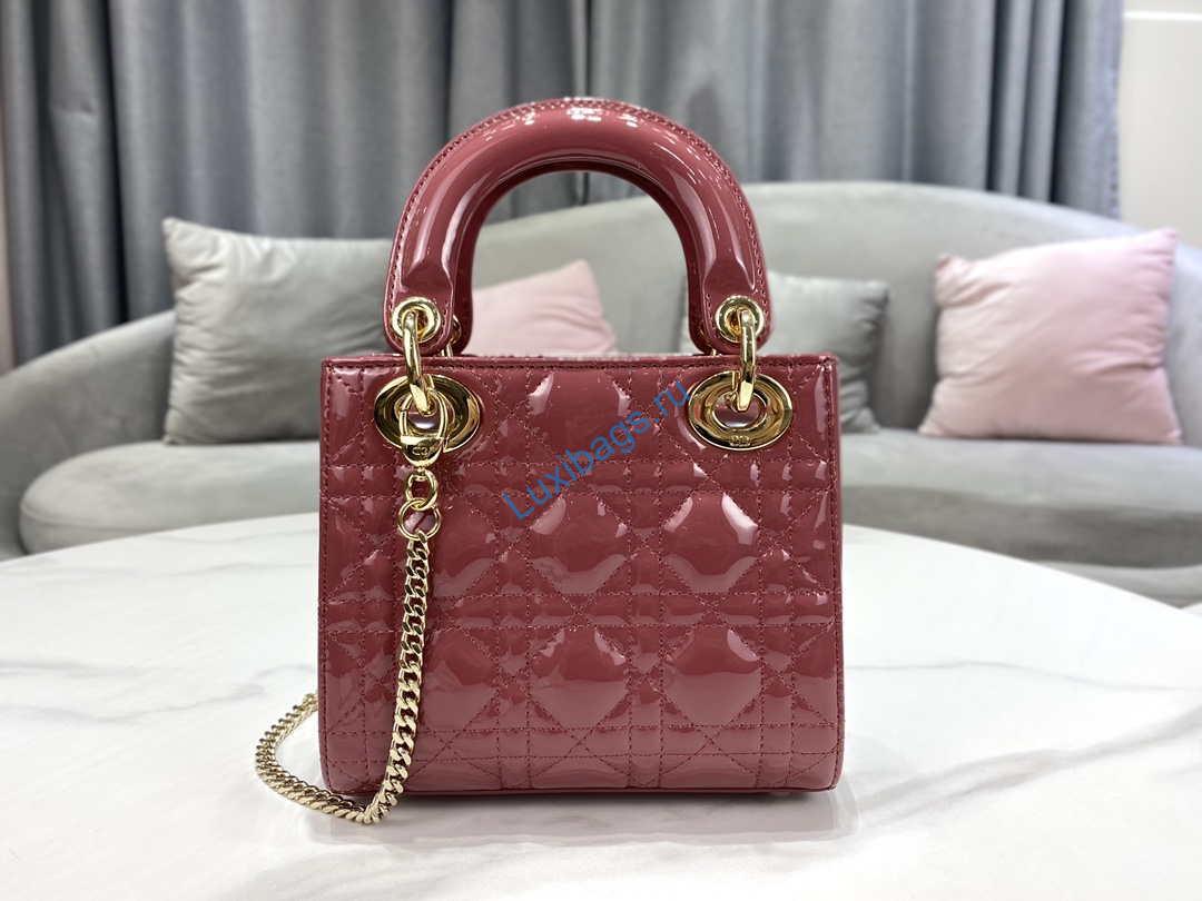 Dior Mini Lady Dior Bag M0505 Hibiscus Powder Patent Cannage Calfskin | dior m0505 mini lady dior bag patent cannage calfskin 060