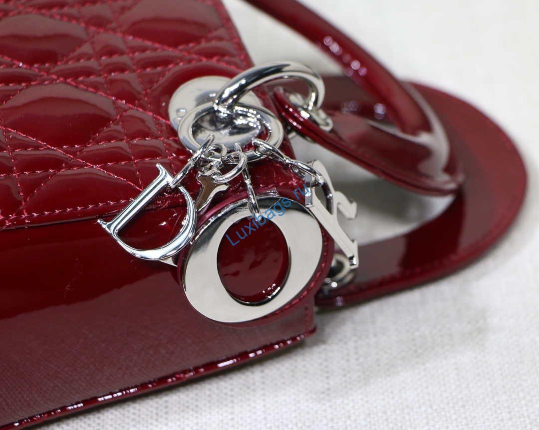 Dior M0505 Mini Lady Dior Bag Wine Red Patent Cannage Calfskin Silver | dior m0505 mini lady dior bag patent cannage calfskin 149