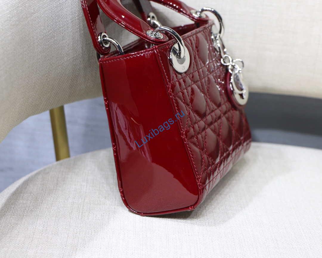 Dior M0505 Mini Lady Dior Bag Wine Red Patent Cannage Calfskin Silver | dior m0505 mini lady dior bag patent cannage calfskin 151