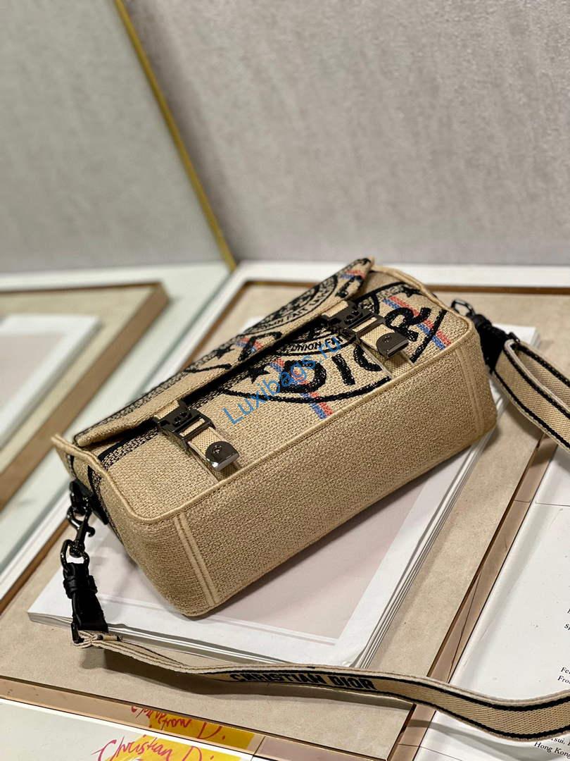 Dior Diorcamp Bag Small Model Beige Union Embroidered Jute Fabric M1241 | dior m1241 diorcamp bag small model beige union embroidered jute fabric 04
