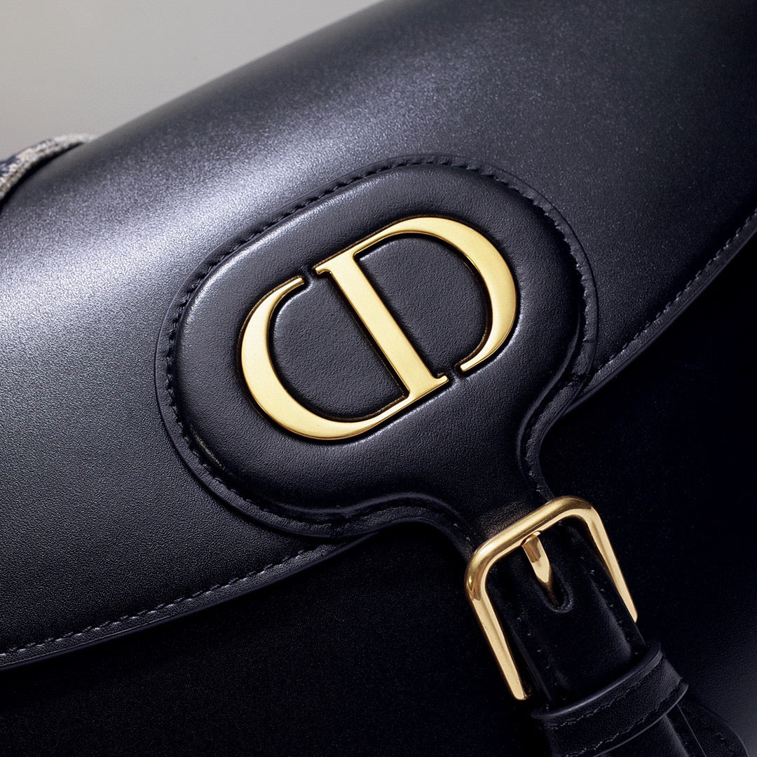 Dior M9320 Large Bobby Bag Black Box Calfskin with Blue Oblique Strap | dior m9320 large bobby bag black box calfskin with blue oblique strap 02