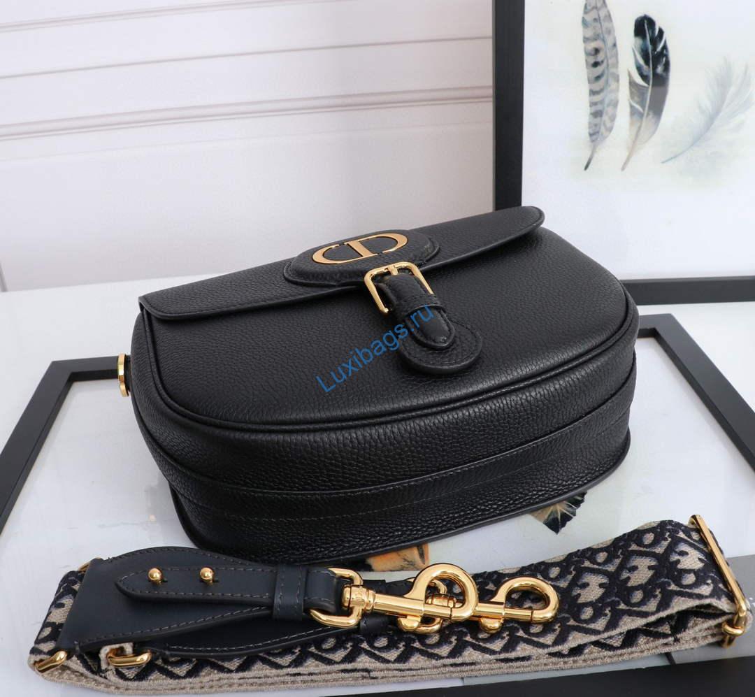Dior M9320 Large Bobby Bag Black Grained Calfskin with Blue Dior Oblique Strap | dior m9320 large bobby bag black grained calfskin with blue dior oblique strap 3