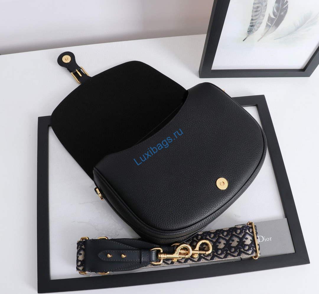 Dior M9320 Large Bobby Bag Black Grained Calfskin with Blue Dior Oblique Strap | dior m9320 large bobby bag black grained calfskin with blue dior oblique strap 4