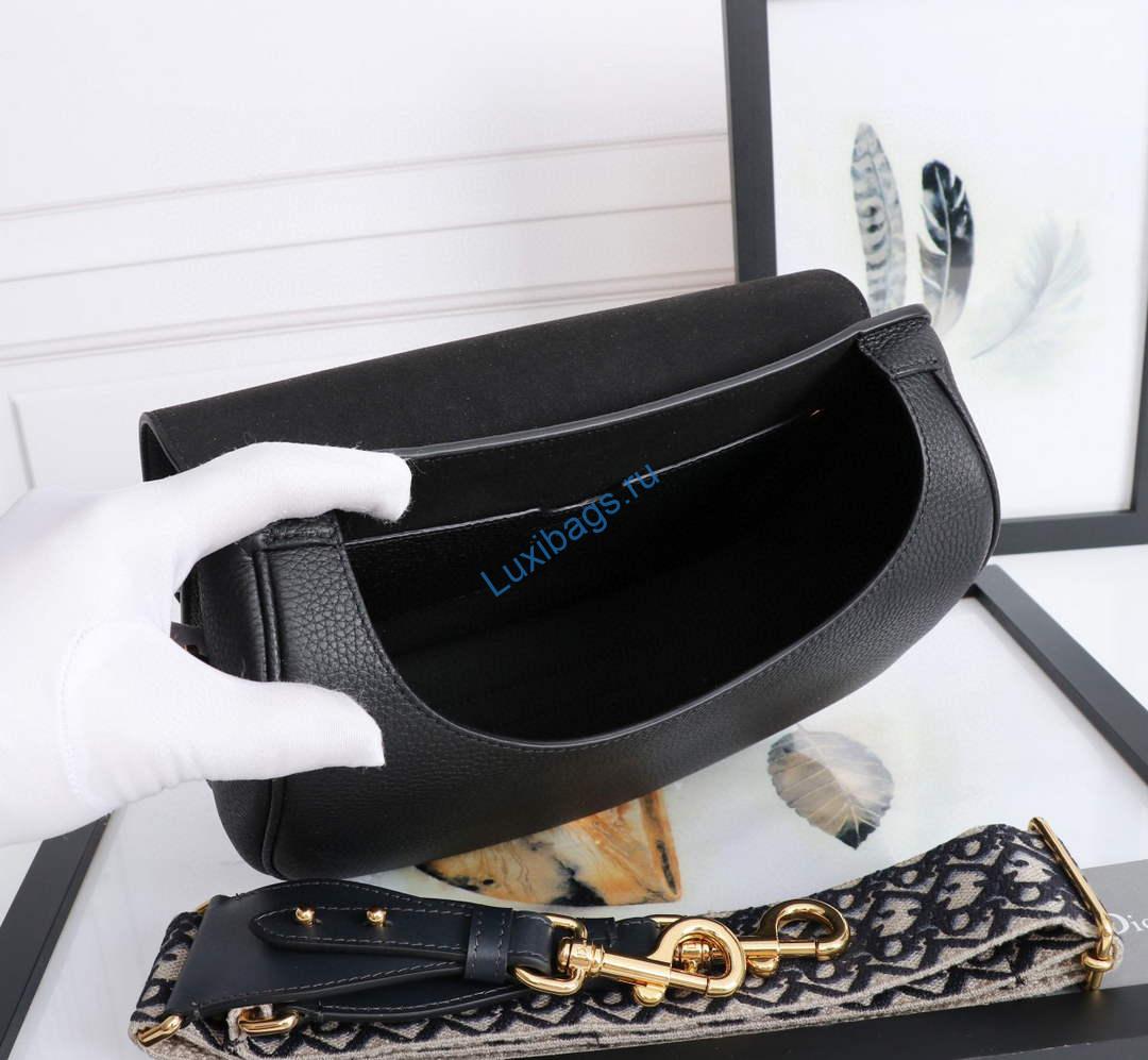 Dior M9320 Large Bobby Bag Black Grained Calfskin with Blue Dior Oblique Strap | dior m9320 large bobby bag black grained calfskin with blue dior oblique strap 6