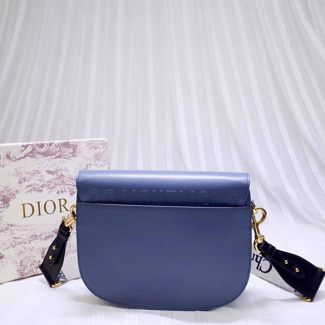 Dior M9320 Large Bobby Bag Blue Box Calfskin with Blue Oblique Strap | dior m9320 large bobby bag blue box calfskin with blue oblique strap 2
