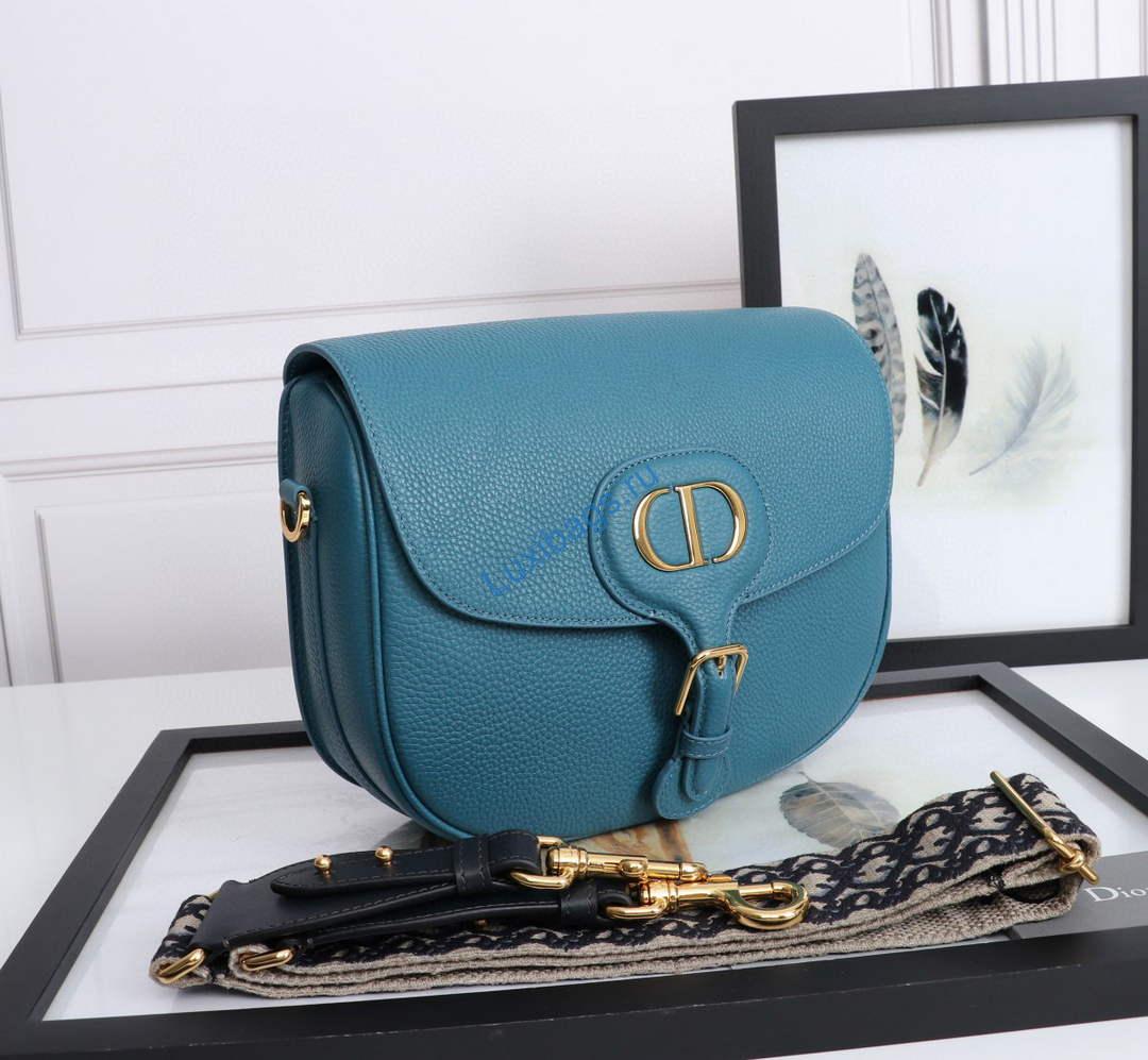 Dior M9320 Large Bobby Bag Blue Grained Calfskin with Blue Dior Oblique Strap | dior m9320 large bobby bag blue grained calfskin with blue dior oblique strap 1