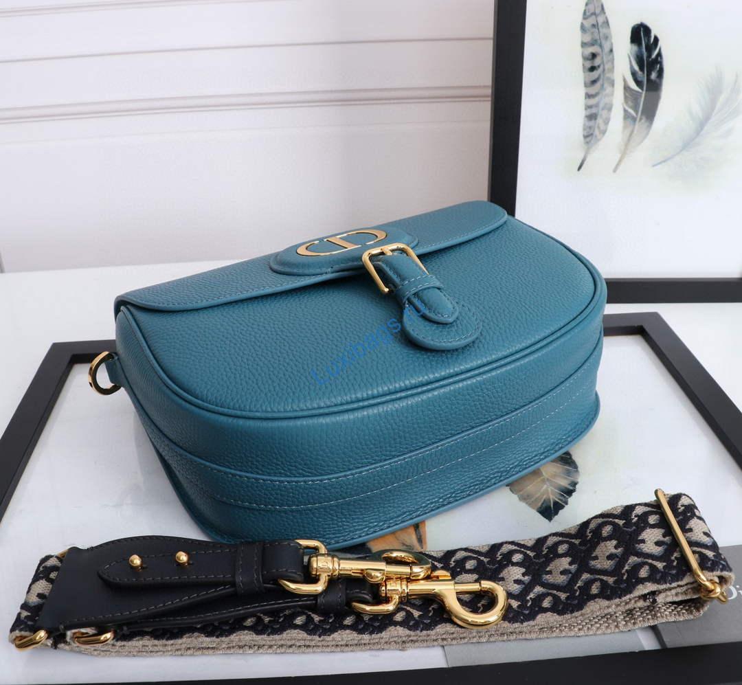Dior M9320 Large Bobby Bag Blue Grained Calfskin with Blue Dior Oblique Strap | dior m9320 large bobby bag blue grained calfskin with blue dior oblique strap 3