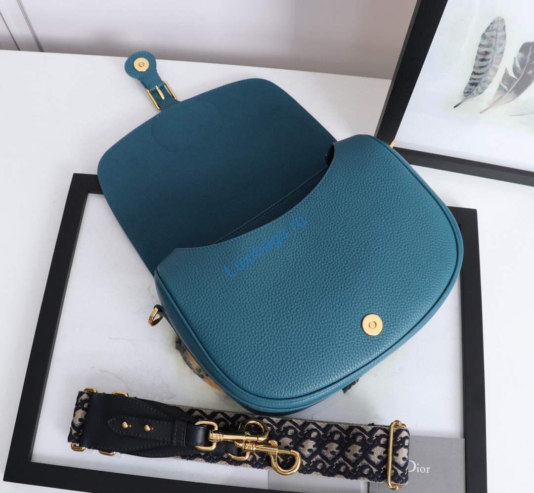 Dior M9320 Large Bobby Bag Blue Grained Calfskin with Blue Dior Oblique Strap | dior m9320 large bobby bag blue grained calfskin with blue dior oblique strap 5