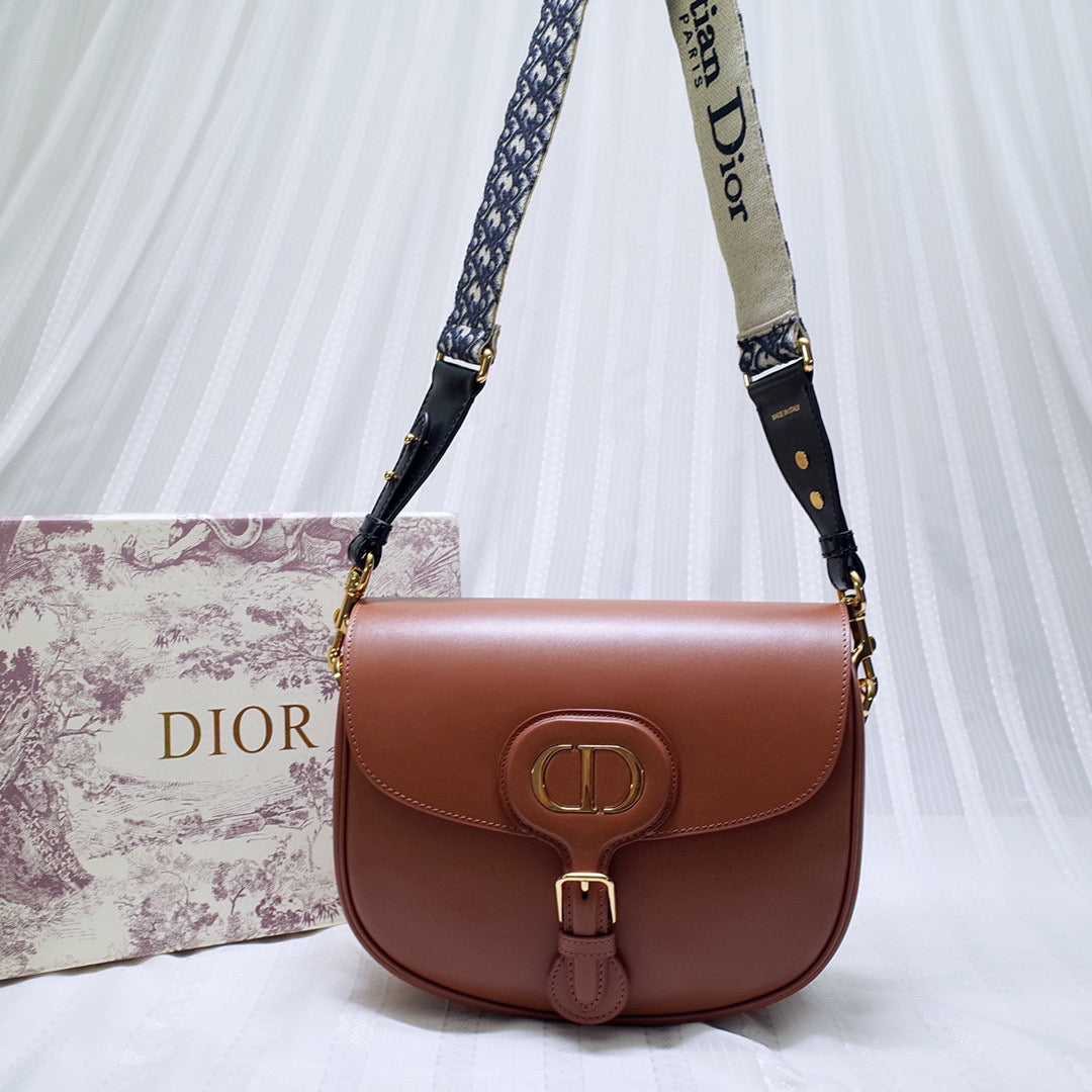 Dior M9320 Large Bobby Bag Brown Box Calfskin with Blue Oblique Strap | dior m9320 large bobby bag brown box calfskin with blue oblique strap 6